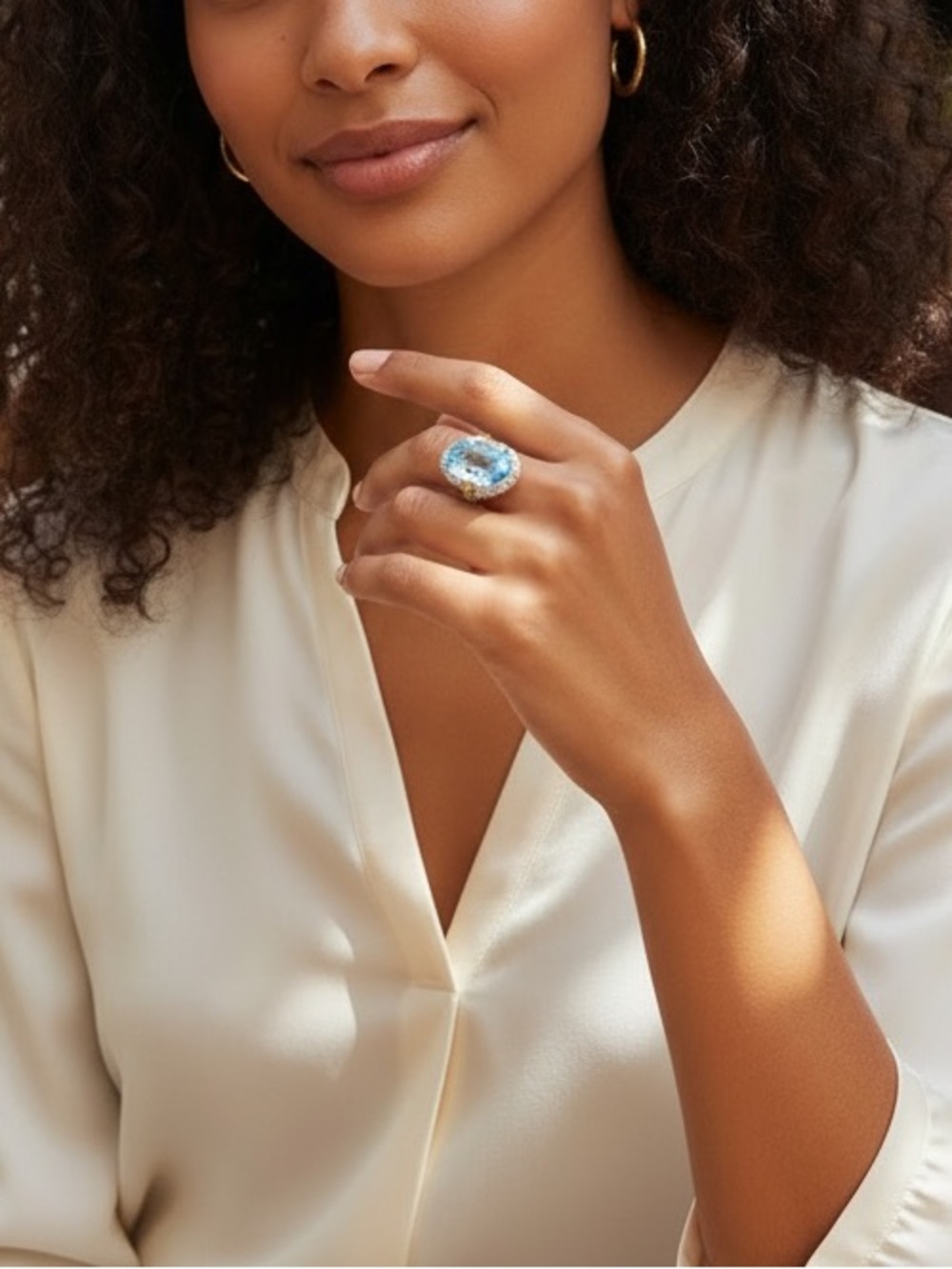PREOWNED PHILLIP GAVRIEL® SILVER & 18K GOLD BLUE TOPAZ COCKTAIL RING - SIZE 8